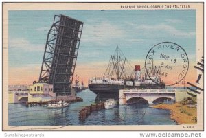 Texas Corpus Christi Freighter At Bascule Bridge 1946 Curteich