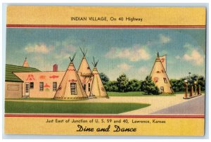 c1940's Indian Village Scene Dine And Dance Lawrence Kansas KS Unposted Postcard