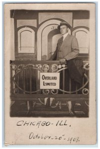 1908 Overland Limited Studio Well Dressed Man Chicago IL RPPC Photo Postcard