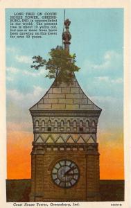 Greensburg Indiana~Court House Tower~Tree from Roof~1950s Postcard