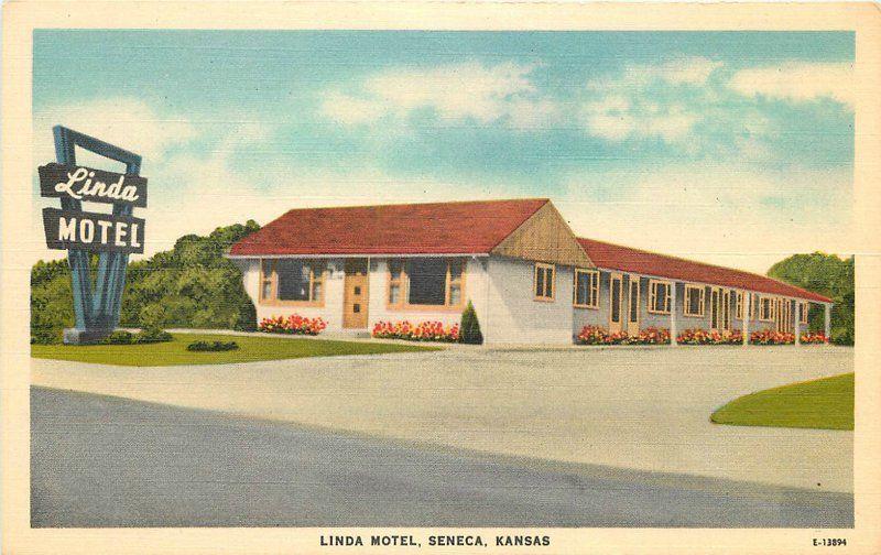 1940s Linda Motel Highway 36 roadside Seneca Kansas Cook linen postcard 283