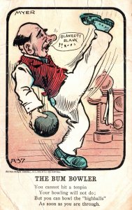 VINTAGE POSTCARD THE BUM BOWLER FLAG CANCEL UNDIVIDED BACK 1907 [has creases]