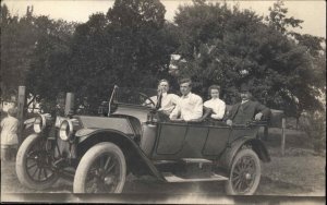 Men and Woman in Early Classic Car c1910 Real Photo Vintage Postcard