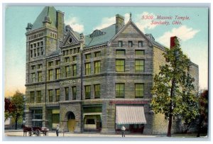 Sandusky Ohio Postcard Masonic Temple Building Horse Carriage 1911 Antique