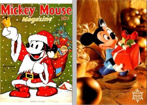 2~4X6 Postcards REPRO~1937 MICKEY MOUSE MAGAZINE~Santa Claus & 1995 ADVERTISING