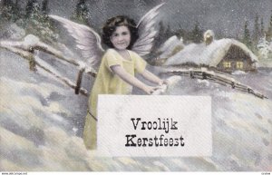 CHRISTMAS, 1900-10s; Vroolijk Kerstfeest Cherub out in the snow, Winter Cou...