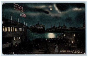 1912 Harbor Scene Night Steamer Steamship Passenger Detroit Michigan Postcard