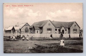 PUBLIC SCHOOL WESTPORT CHILDREN BICYCLE NEW ZEALAND POSTCARD (c.1910)
