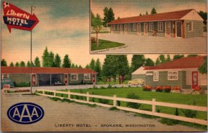 Linen Postcard Liberty Motel North 6801 Division Street in Spokane, Washington