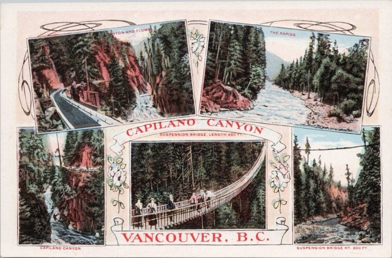 Capilano Canyon North Vancouver BC Bridge Flume Multiview Unused Postcard E82