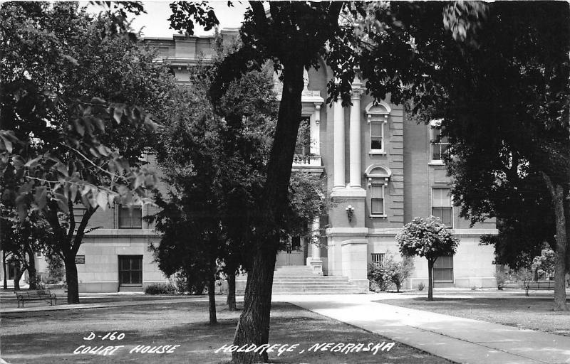 Holdrege Nebraska~Court House Showing Grand Entrance Through Trees~1950s RPPC