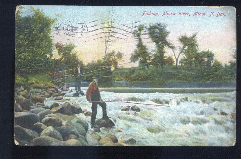 MINOT NORTH DAKOTA FISHING IN MOUSE RIVER VINTAGE POSTCARD N.D. LARNFELT MO.