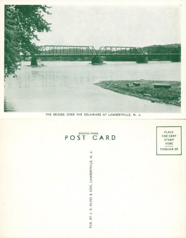 LAMBERTVILLE N.J. BRIDGE TO NEW HOPE PA ANTIQUE POSTCARD