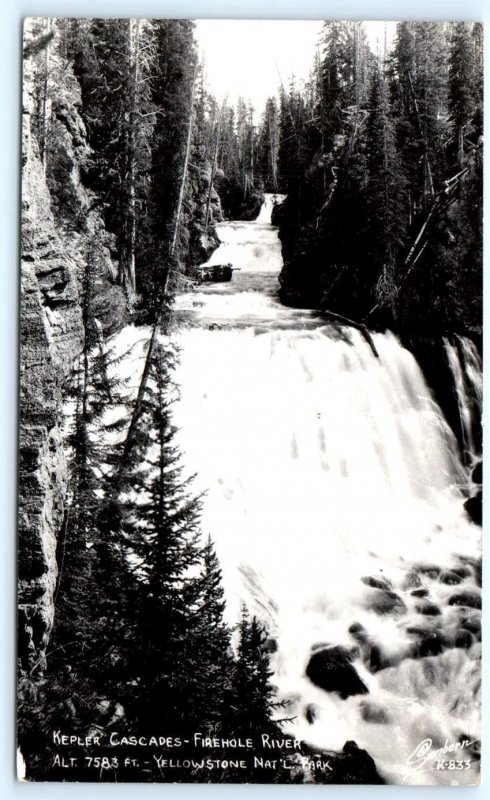 RPPC YELLOWSTONE NATIONAL PARK ~ Firehole River KEPLER CASCADES Sanborn Postcard