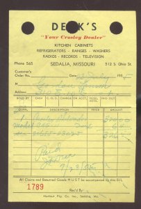 SEDALIA MISSOURI MO. DESK'S STORE CROSLEY REFRIGERATORS ADVERTISING ITEM