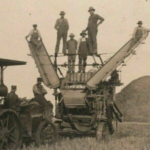 1909 Steam Tractor Harvester Farm Brandon Minnesota Postmark RPPC Postcard