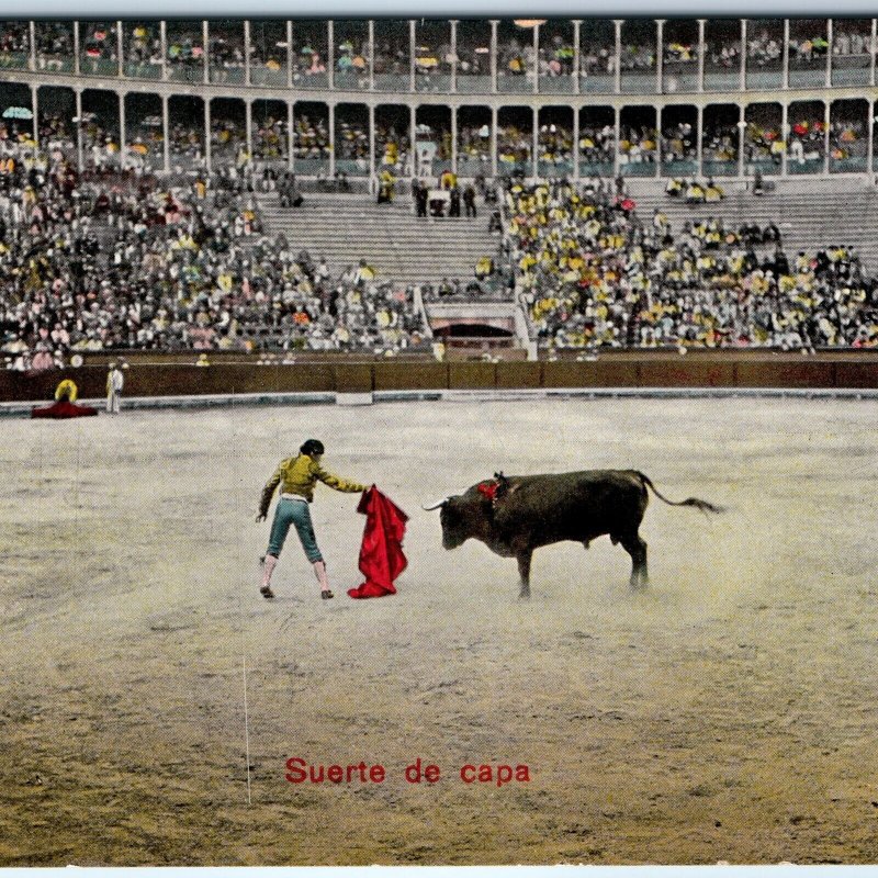 c1910s Madrid, Spain Bullfight Arena Matador Cape Bull Crowd Suerte de Capa A359