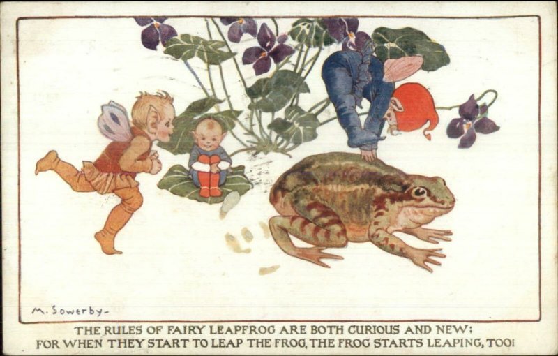 Sowerby Fantasy Fairy Leapfrog Children & Frog c1915 Postcard