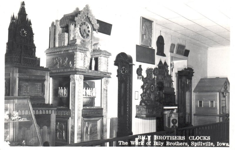 Vintage Postcard Real Photo Bily Brothers Clocks Chimes & Moveable Figures RPPC