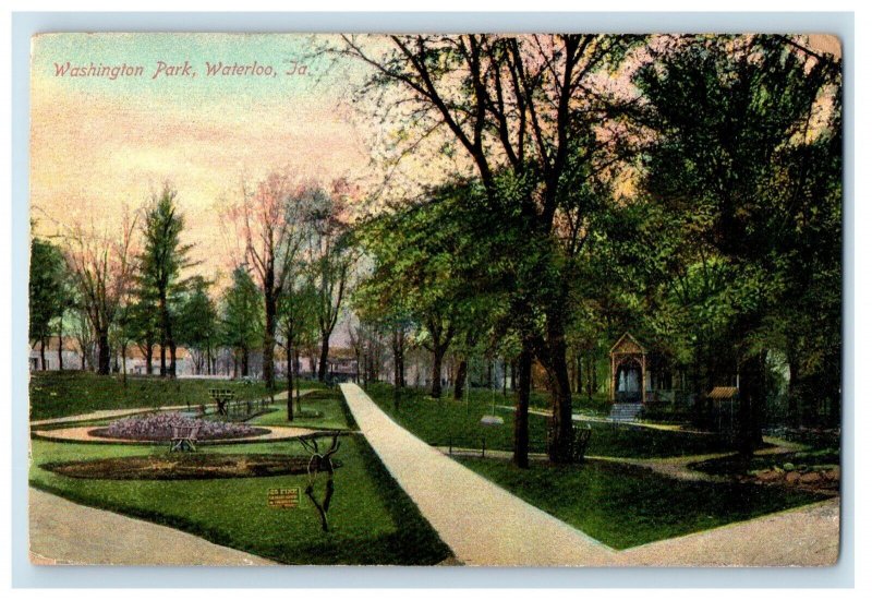 1909 View of Washington Park Waterloo Iowa IA Posted Antique Postcard