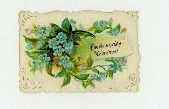 1880s-90s Victorian Die-Cut Valentine's Card Forget-Me-Nots P216