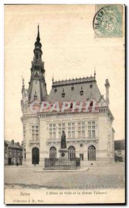 Old Postcard Sens City Hotel and Satue Thenard