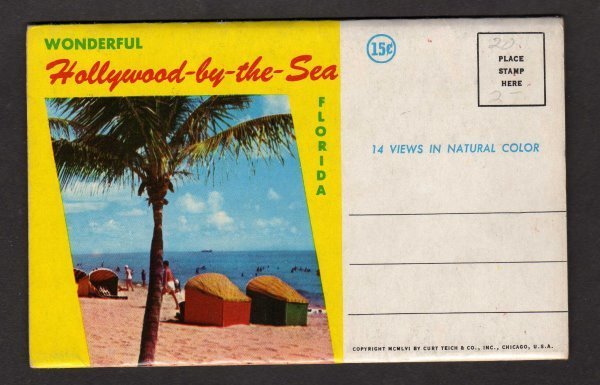 FL Hollywood by the Sea Florida Souvenir Postcard Folder 14 Veiws