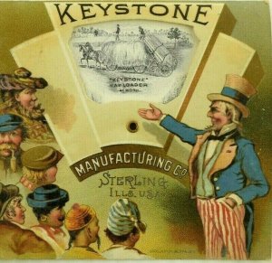 1880's-90's Mechanical Keystone Mfg. Card Agricultural Implements Uncle Sam 7J