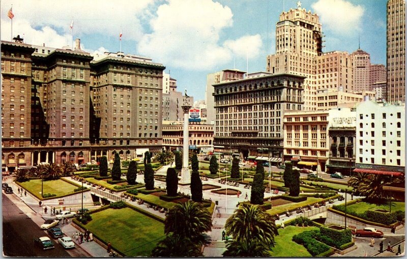 Union Square San Francisco CA California Postcard Cancel WOB Note VTG Vintage 