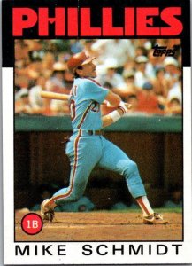 1986 Topps Baseball Card Mike Schmidt Philadelphia Phillies sk2598