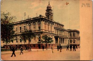 New York City Hall c1905 empty skyline streetview pedestrians