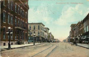 Vintage Postcard Commercial Street Waterloo Iowa  Black Hawk County Train Tracks