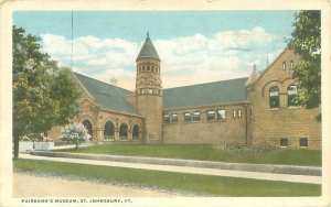 St Johnsbury  Vermont Fairbanks Museum 1918 White Border Postcard Flag Cancel