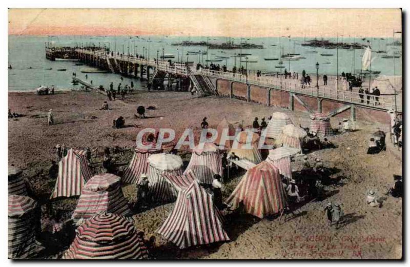 Arcachon Old Postcard Beach tents walk the pier