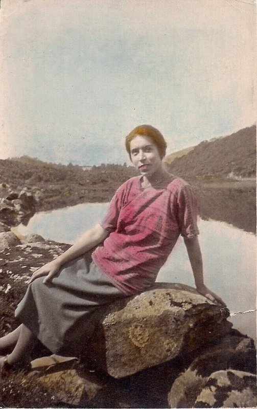 RPPC Beautiful Woman in Scotland 1925 Loch, Lakeside Portrait, Fashion, Tinted