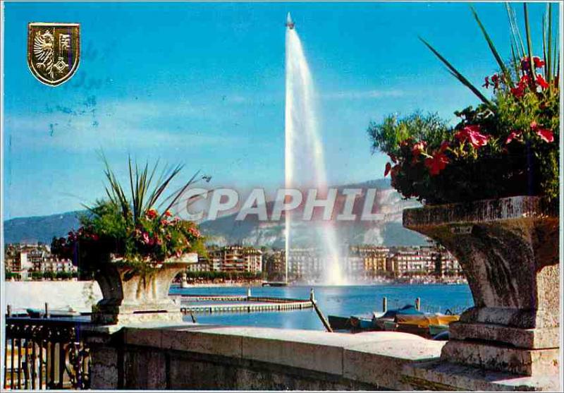 'Modern Postcard Geneva Jet d''Eau from the Quai du Mont Blanc'