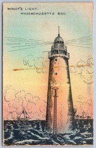 K27/ Massachusetts Bay Postcard c1920 Minot's Lighthouse Sketch  461