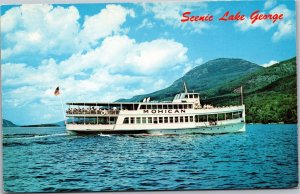 Postcard NY Lake George MV Mohican ship approaching Paradise Bay