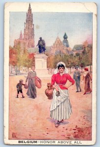Belgium Postcard Monument People Walking Honor Above All c1920’s Antique
