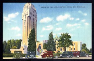 Michigan DETROIT Royal Oak Shrine of the Little Flower with older cars LINEN