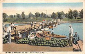 UNLOADING WATERMELONS PIER A NEWPORT NEWS VIRGINIA BLACK AMERICANA POSTCARD 1915