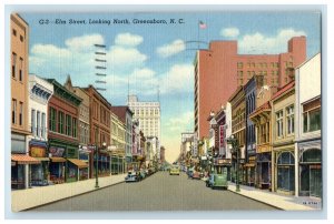 1946 Elm Street Looking North Greensboro NC Vintage Posted Postcard 