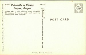 University Oregon OR Eugene OR Straub Hall Postcard Plastichrome VTG UNP Vintage 