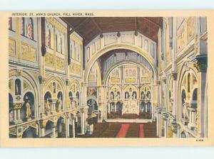 Unused Linen CHURCH SCENE Fall River Massachusetts MA L4584