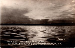 Sunset on Lake Melissa Pettibone Lodge, Shoreham Minnesota RPPC Vintage Postcard