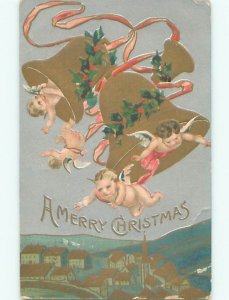 Pre-Linen christmas MAN IN JESTER COSTUME OUTSIDE THE CASTLE W7286