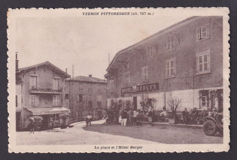 FRANCE, Postcard RPPC, Yzeron, The square and the Berger Hotel