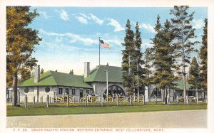 Union Pacific Railroad Depot West Yellowstone Montana 1920s postcard