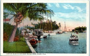 1920s View of Miami River from Budge Dock Miami Florida Postcard