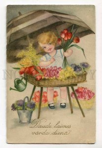 285628 PETERSEN Girl Seller Flowers TULIPS Vintage postcard